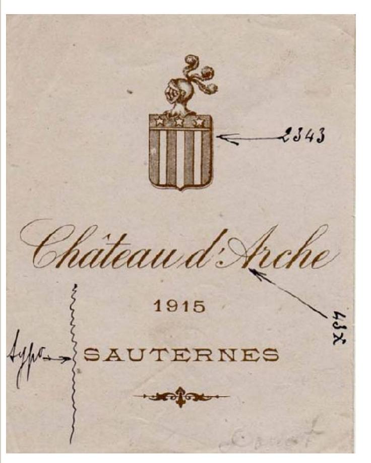 Etiquette de vin Château d'Arche 1915, Sauternes