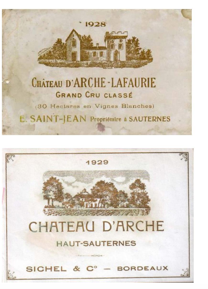 Etiquette vin Château d'Arche Lafaurie 1928 & 1929 Haut Sauternes