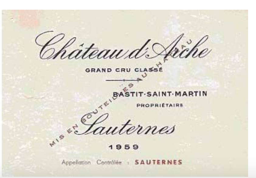 Etiquette vin Château d'Arche 1959, Sauternes, Bastit-Saint-Martin