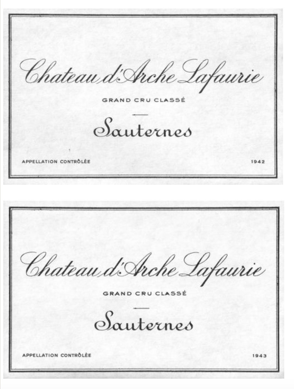 Etiquette vin, Château d'Arche Lafaurie 1942, Sauternes